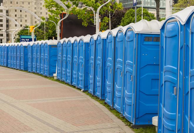 Seasonal porta potty units set up at a South Haven, Michigan venue