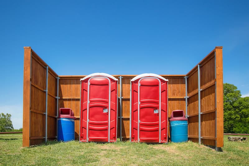 Short-term porta potty units staged for delivery in South Haven, Michigan